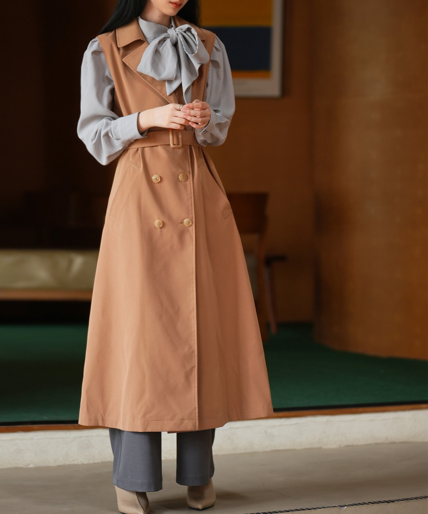 2点セットベルト付きトレンチコートsdpps23019 ライトブラウン