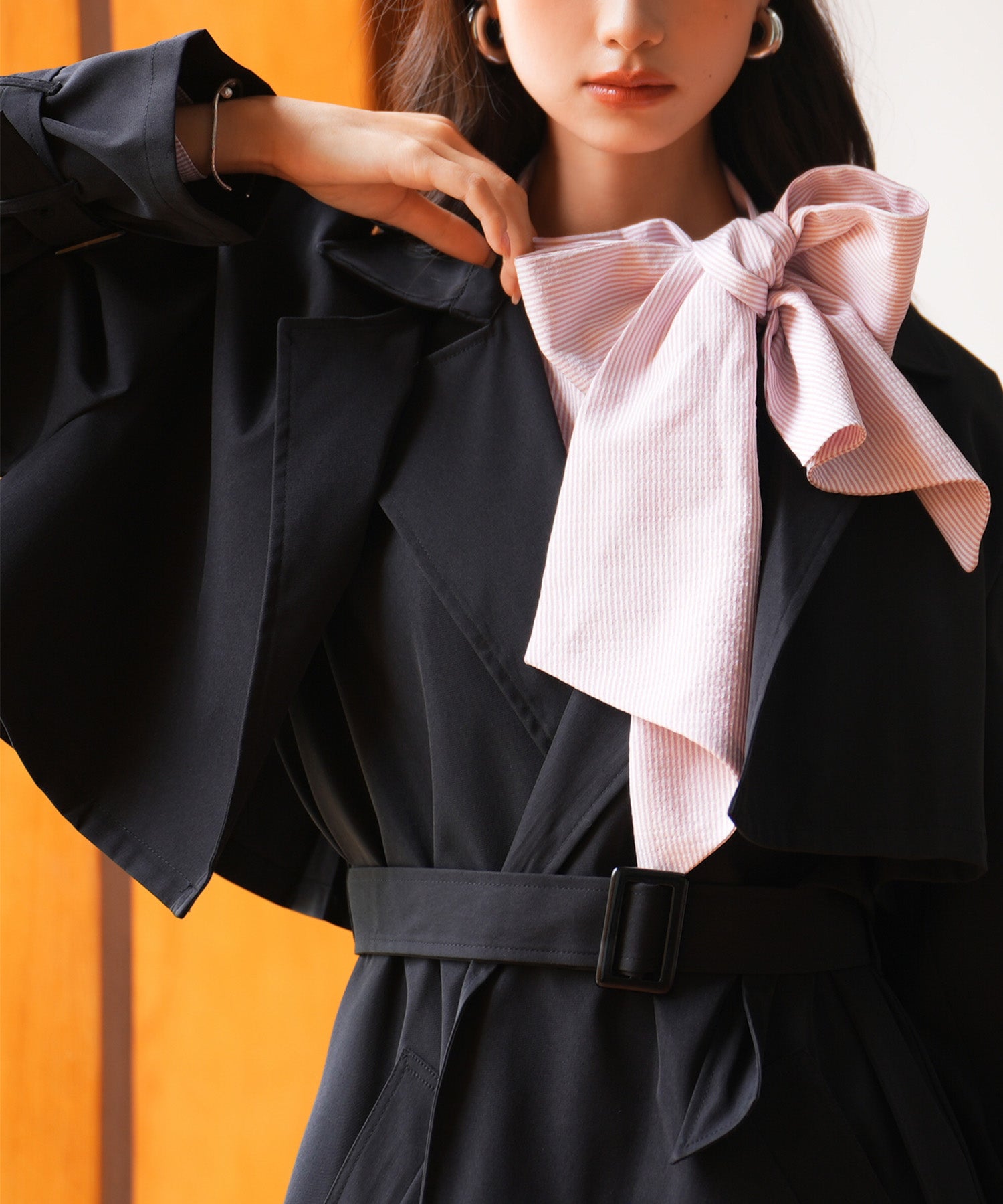 2点セットベルト付きトレンチコートsdpps23019 ブラック