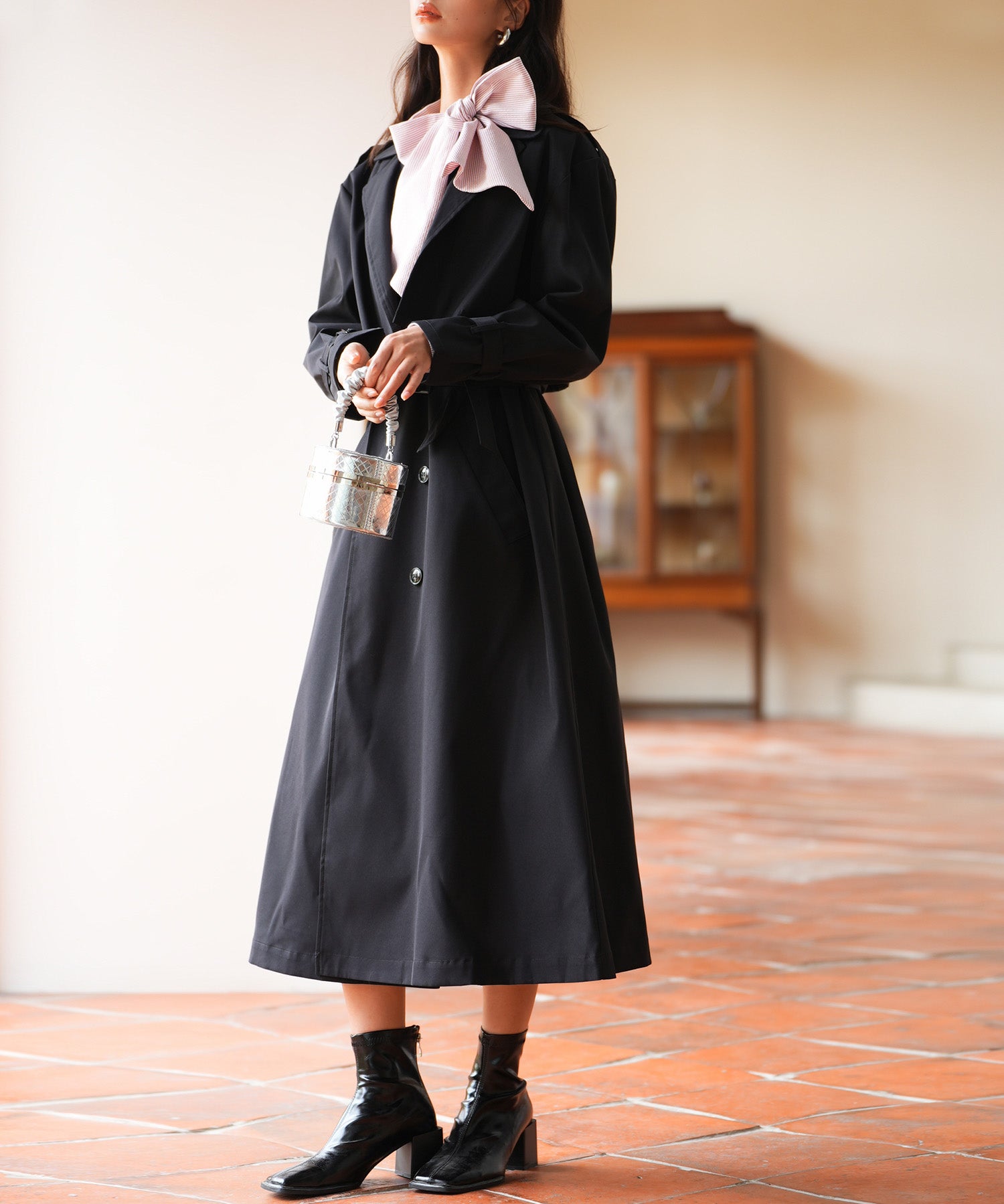 2点セットベルト付きトレンチコートsdpps23019 ブラック