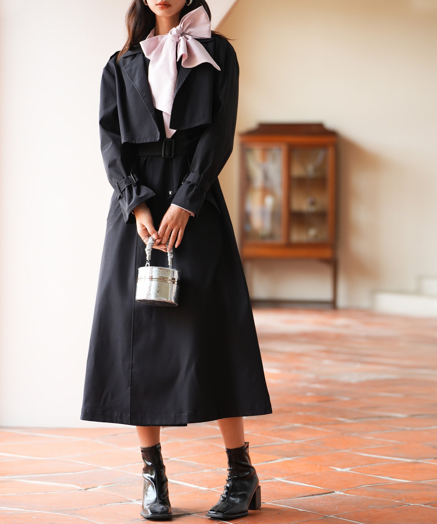 2点セットベルト付きトレンチコートsdpps23019 ブラック