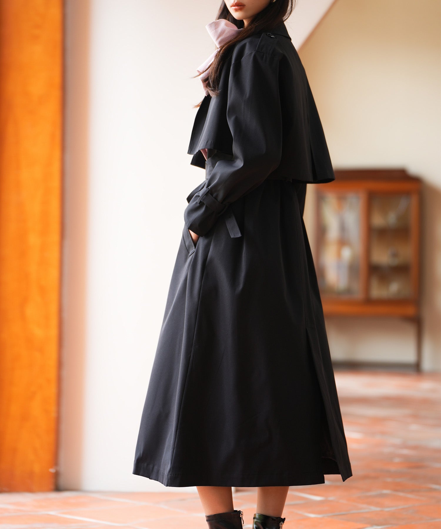 2点セットベルト付きトレンチコートsdpps23019 ブラック