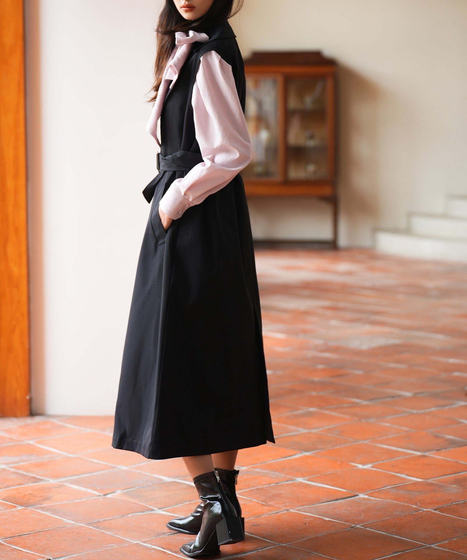 2点セットベルト付きトレンチコートsdpps23019 ブラック