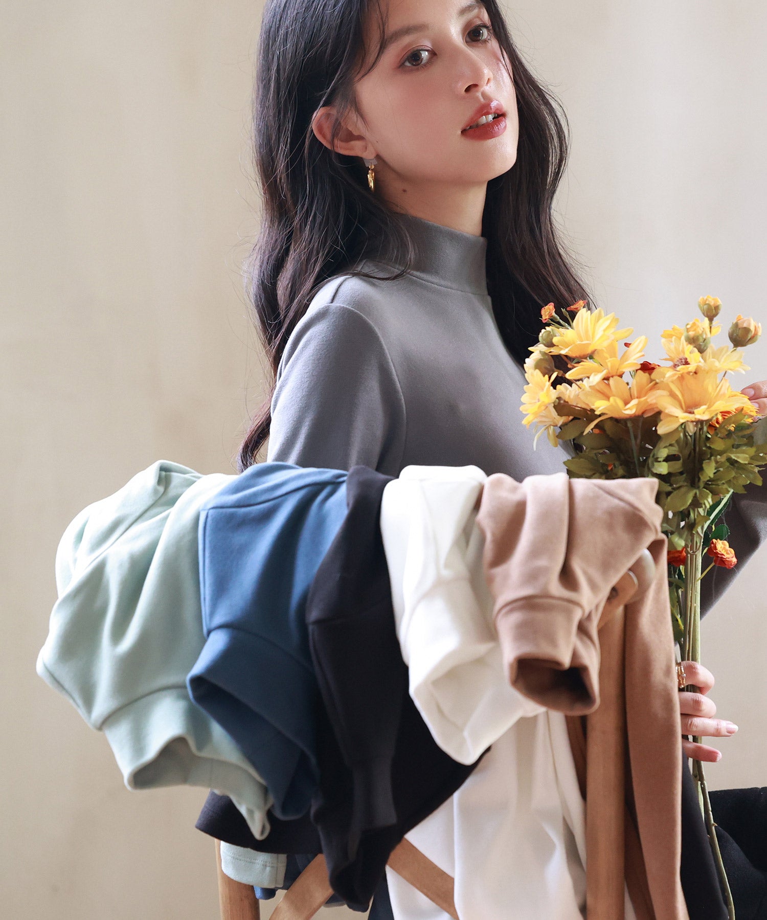 暖かいフリースモックネックトップスsdprd001m