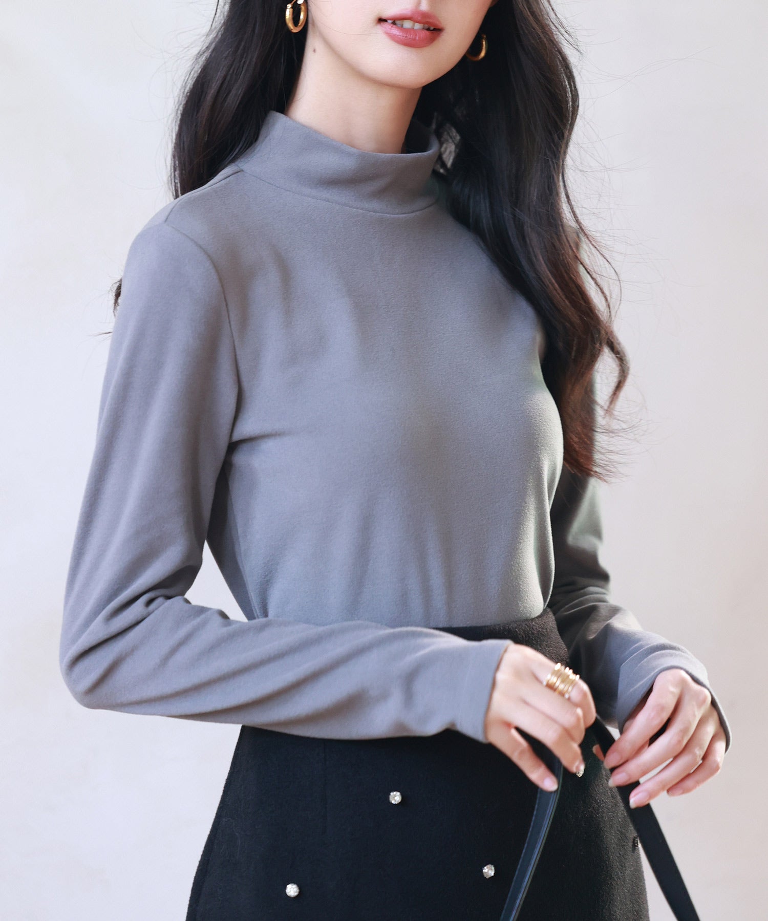 暖かいフリースモックネックトップスsdprd001m