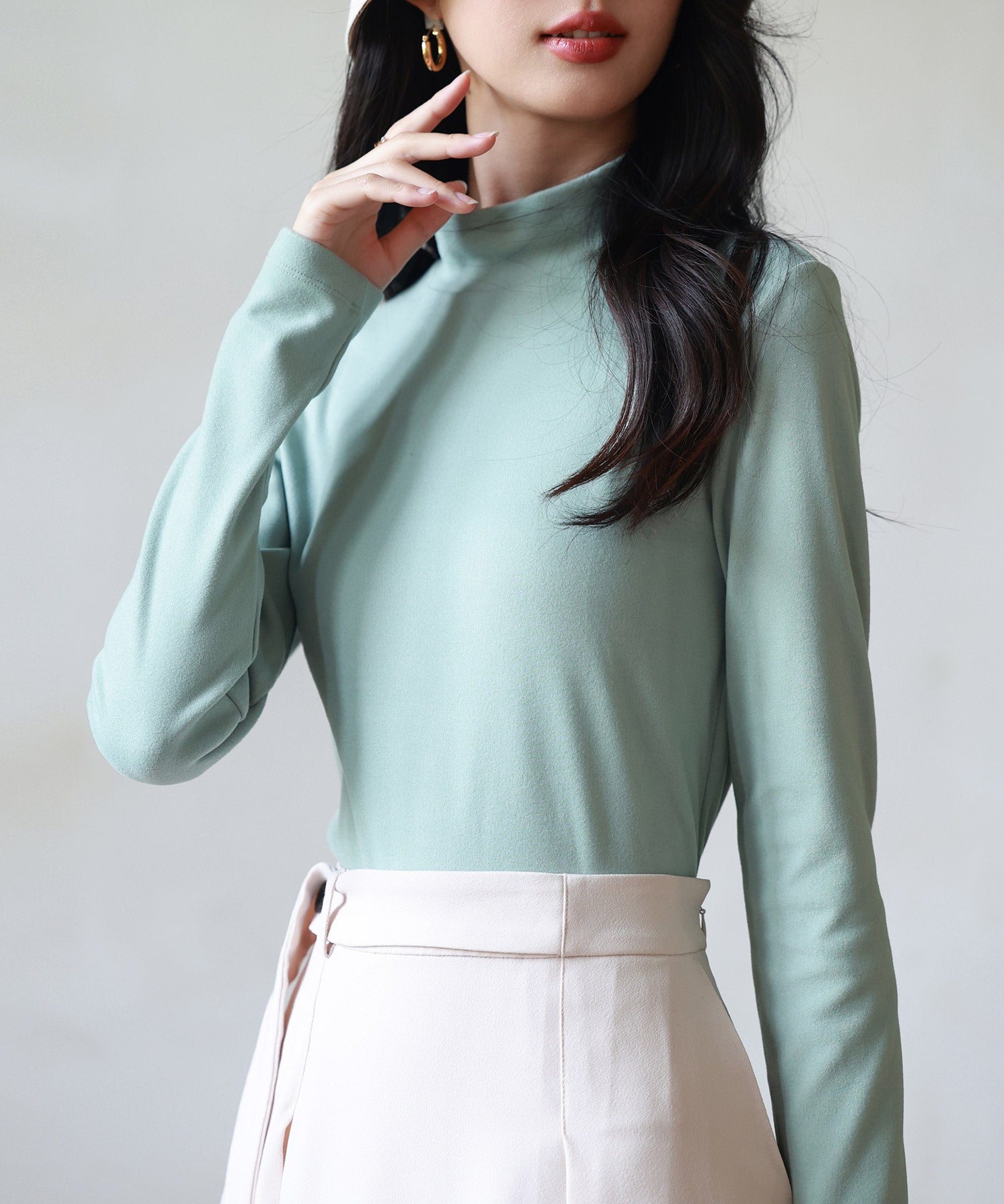 暖かいフリースモックネックトップスsdprd001m