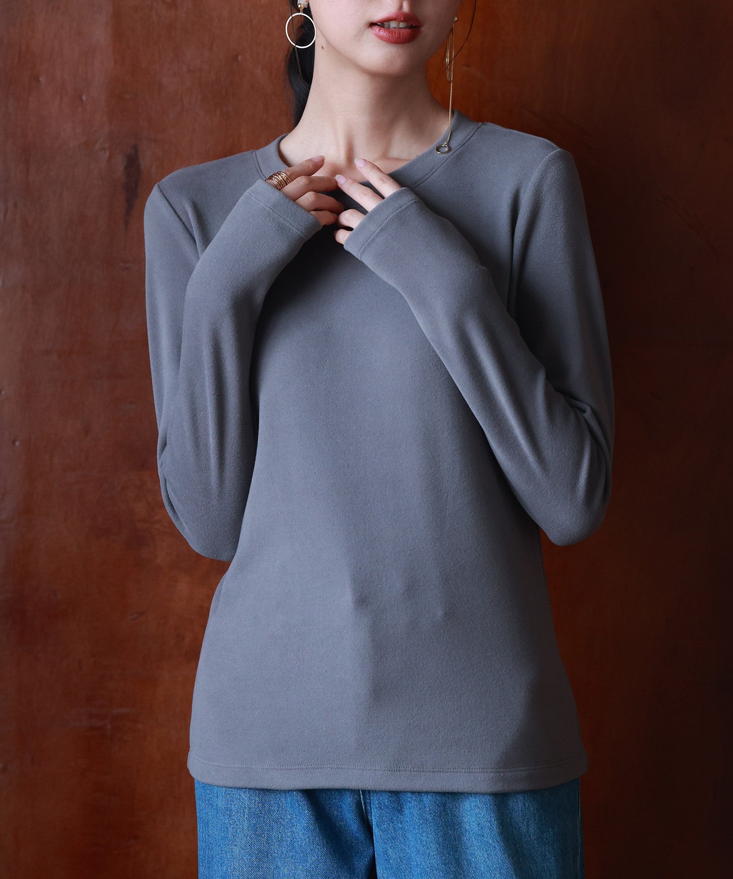 暖かいフリースクルーネックトップスsdprd001s