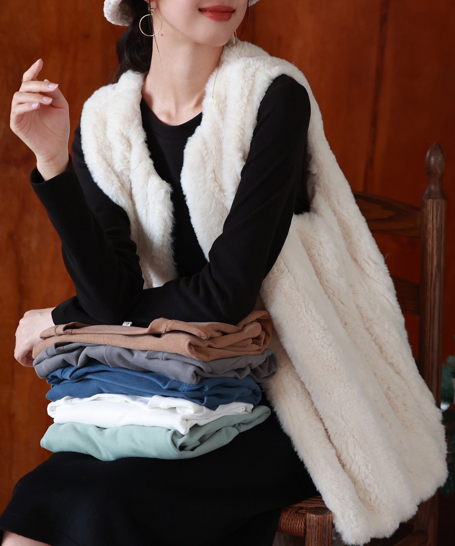 暖かいフリースクルーネックトップスsdprd001s