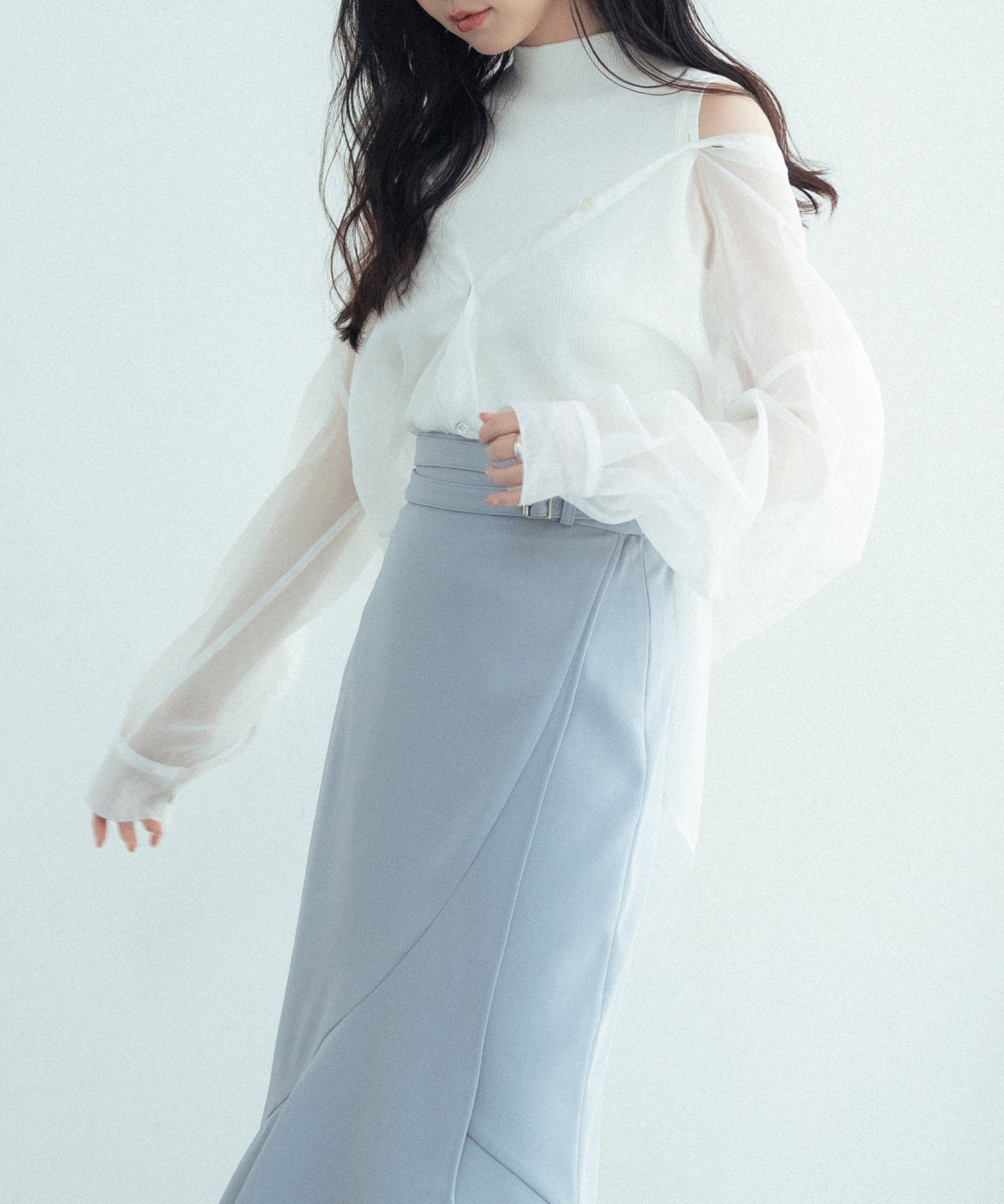 シアーシャツ×ノースリーブニット2点セットsdpxyf242605 ホワイト