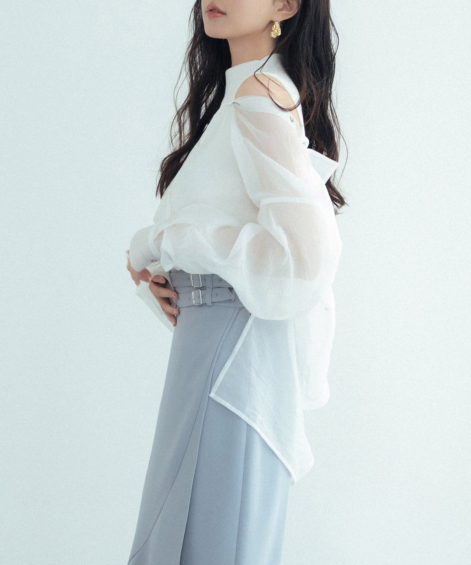 シアーシャツ×ノースリーブニット2点セットsdpxyf242605 ホワイト