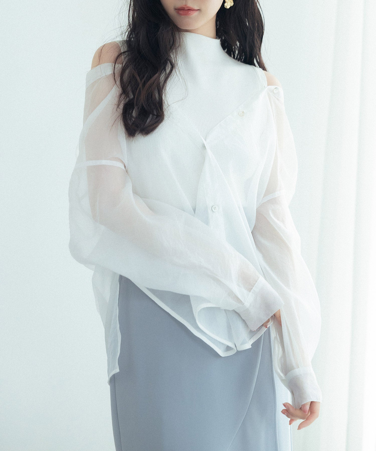 シアーシャツ×ノースリーブニット2点セットsdpxyf242605 ホワイト