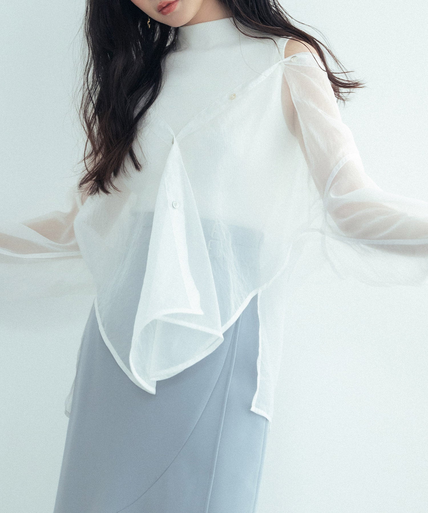 シアーシャツ×ノースリーブニット2点セットsdpxyf242605 ホワイト