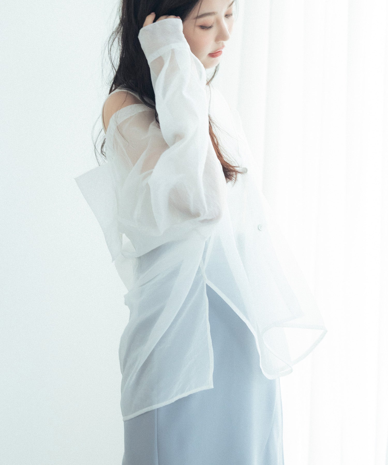 シアーシャツ×ノースリーブニット2点セットsdpxyf242605 ホワイト