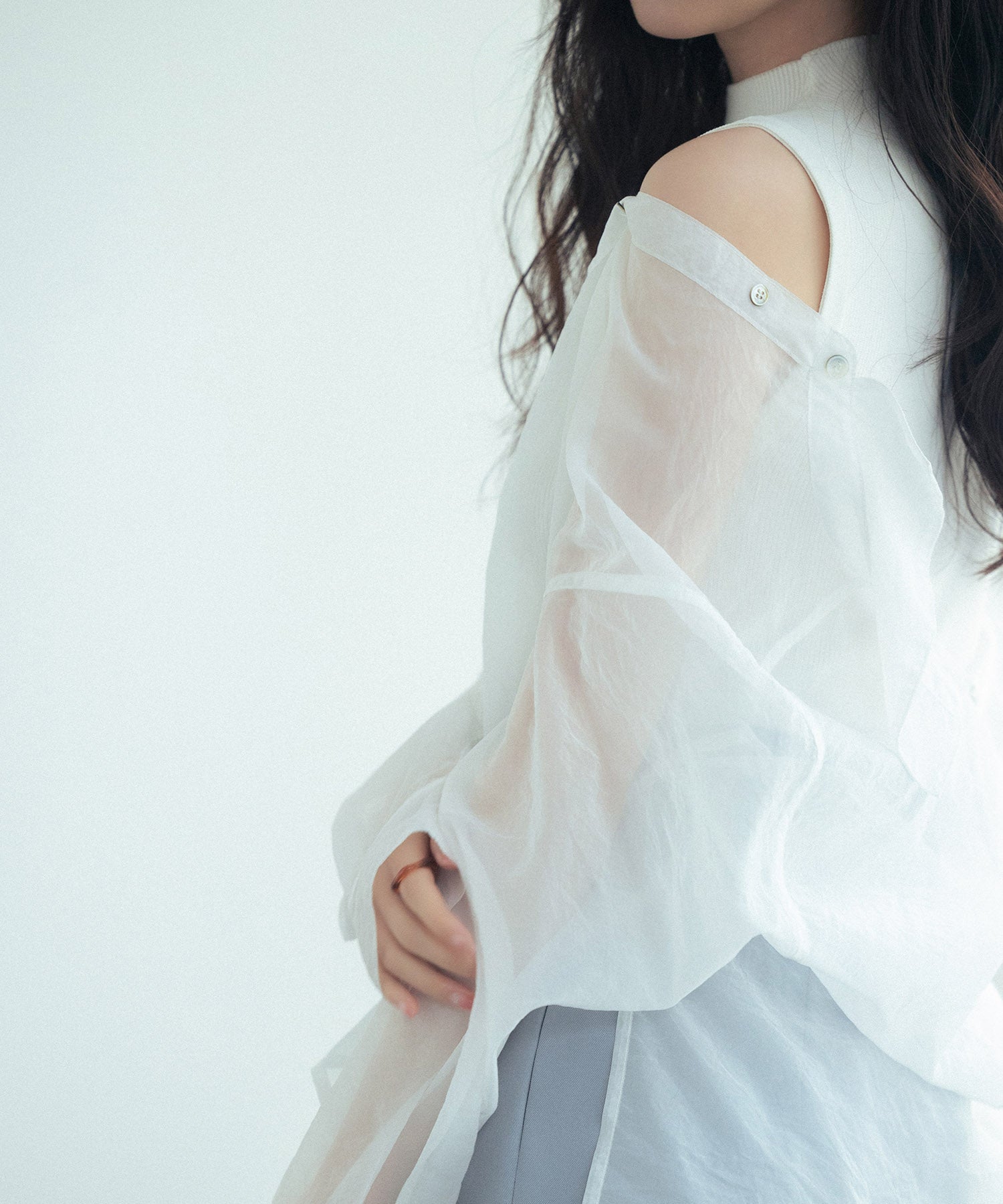 シアーシャツ×ノースリーブニット2点セットsdpxyf242605 ホワイト