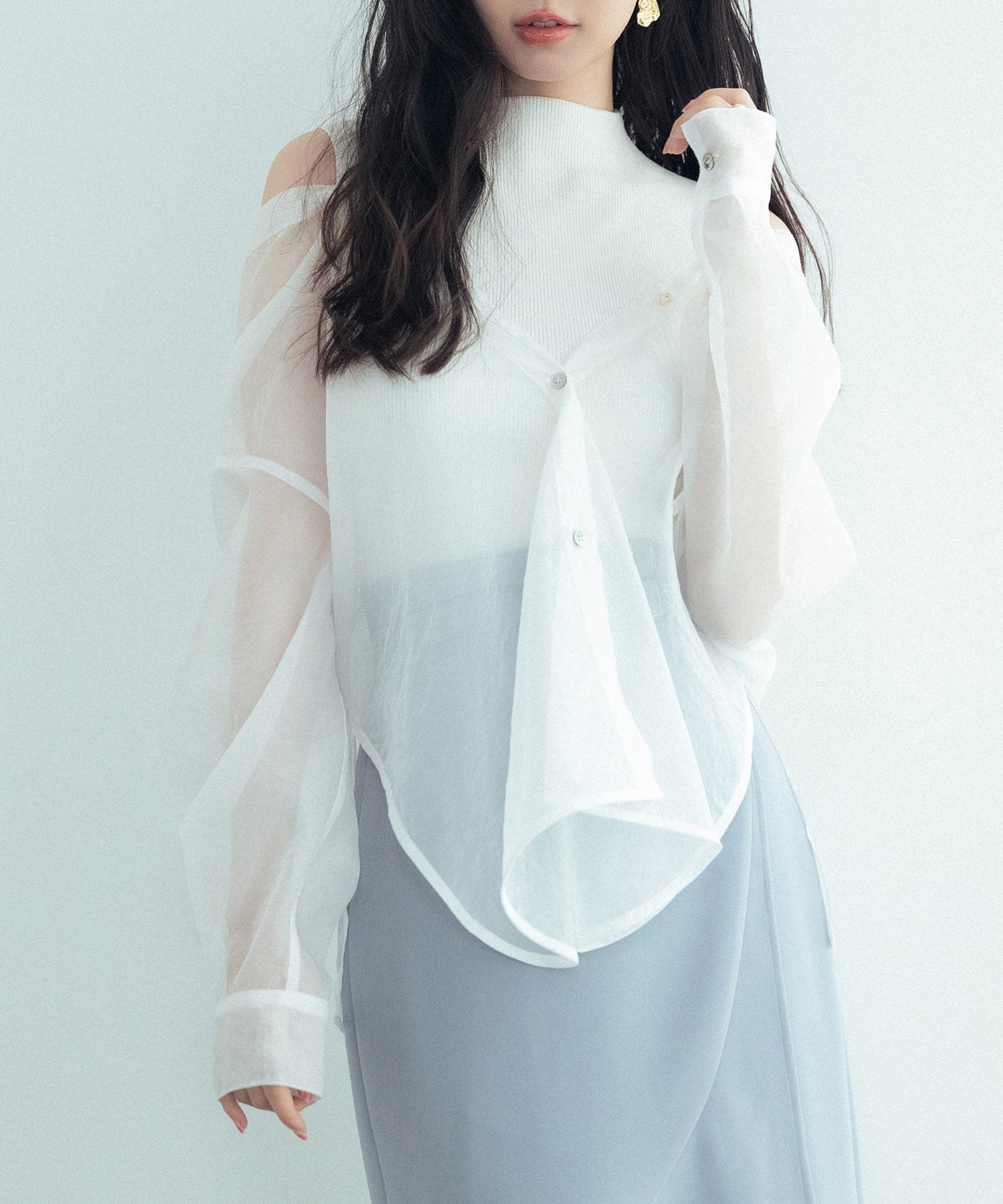 シアーシャツ×ノースリーブニット2点セットsdpxyf242605-103-1