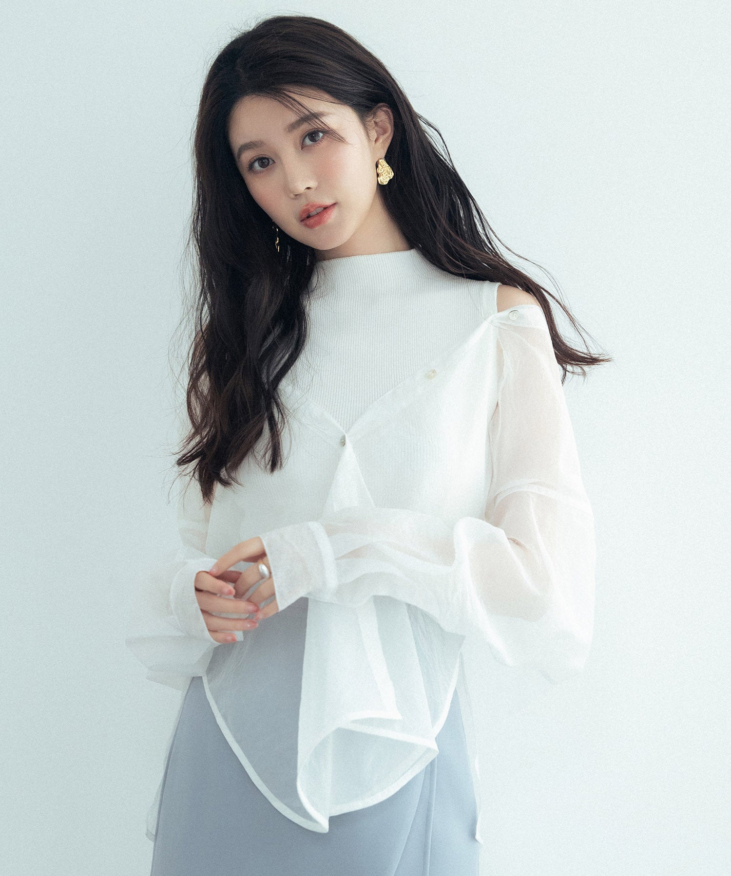 シアーシャツ×ノースリーブニット2点セットsdpxyf242605 ホワイト