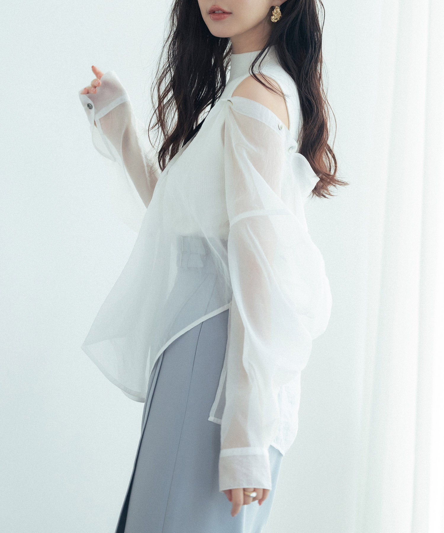 シアーシャツ×ノースリーブニット2点セットsdpxyf242605 ホワイト