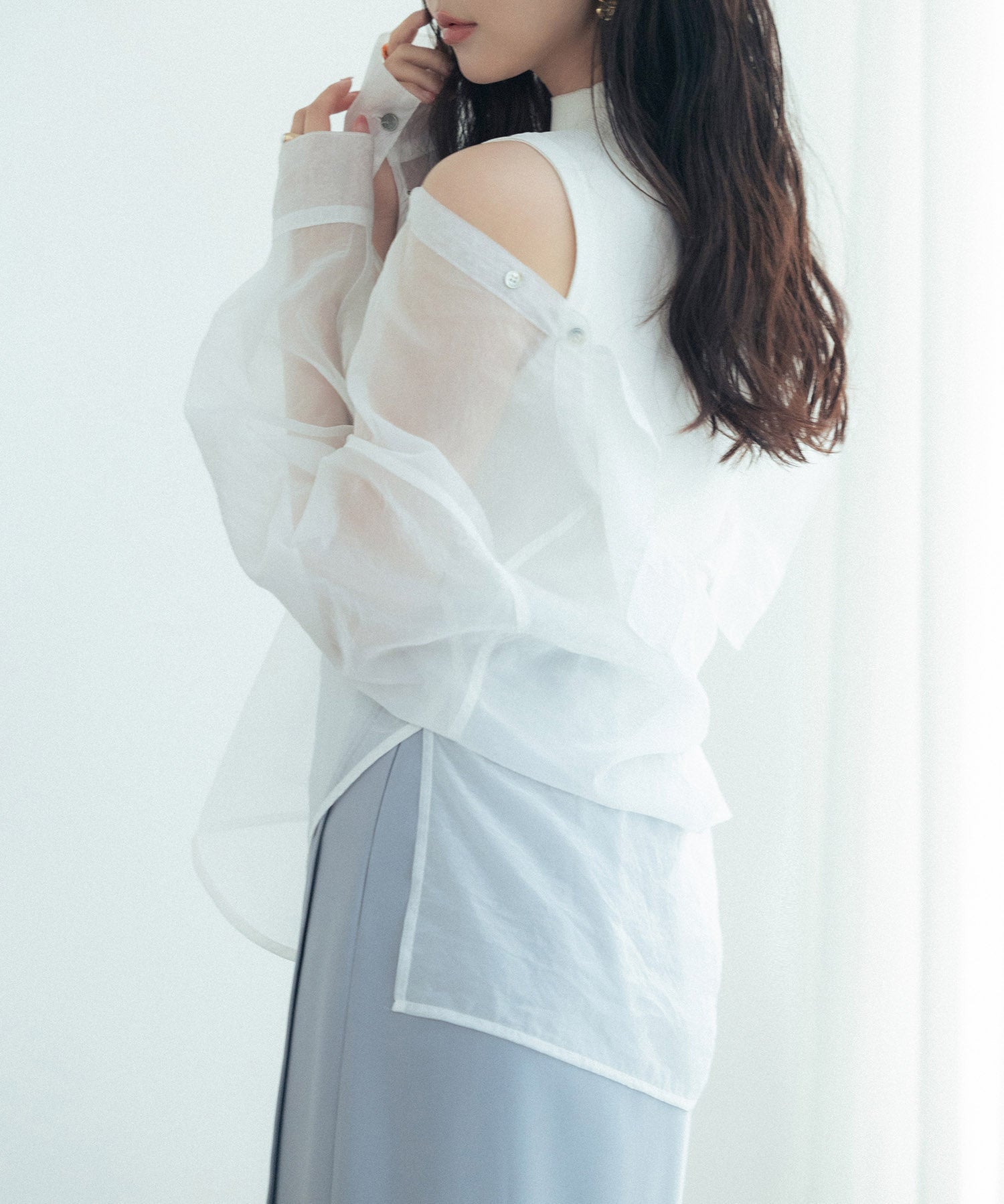 シアーシャツ×ノースリーブニット2点セットsdpxyf242605 ホワイト