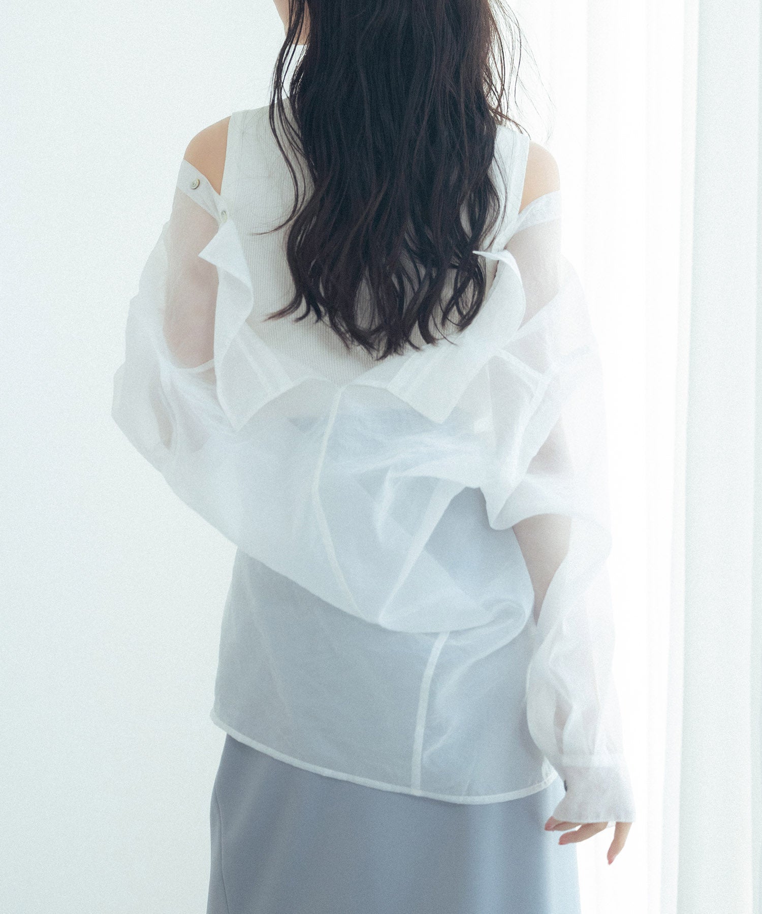 シアーシャツ×ノースリーブニット2点セットsdpxyf242605 ホワイト