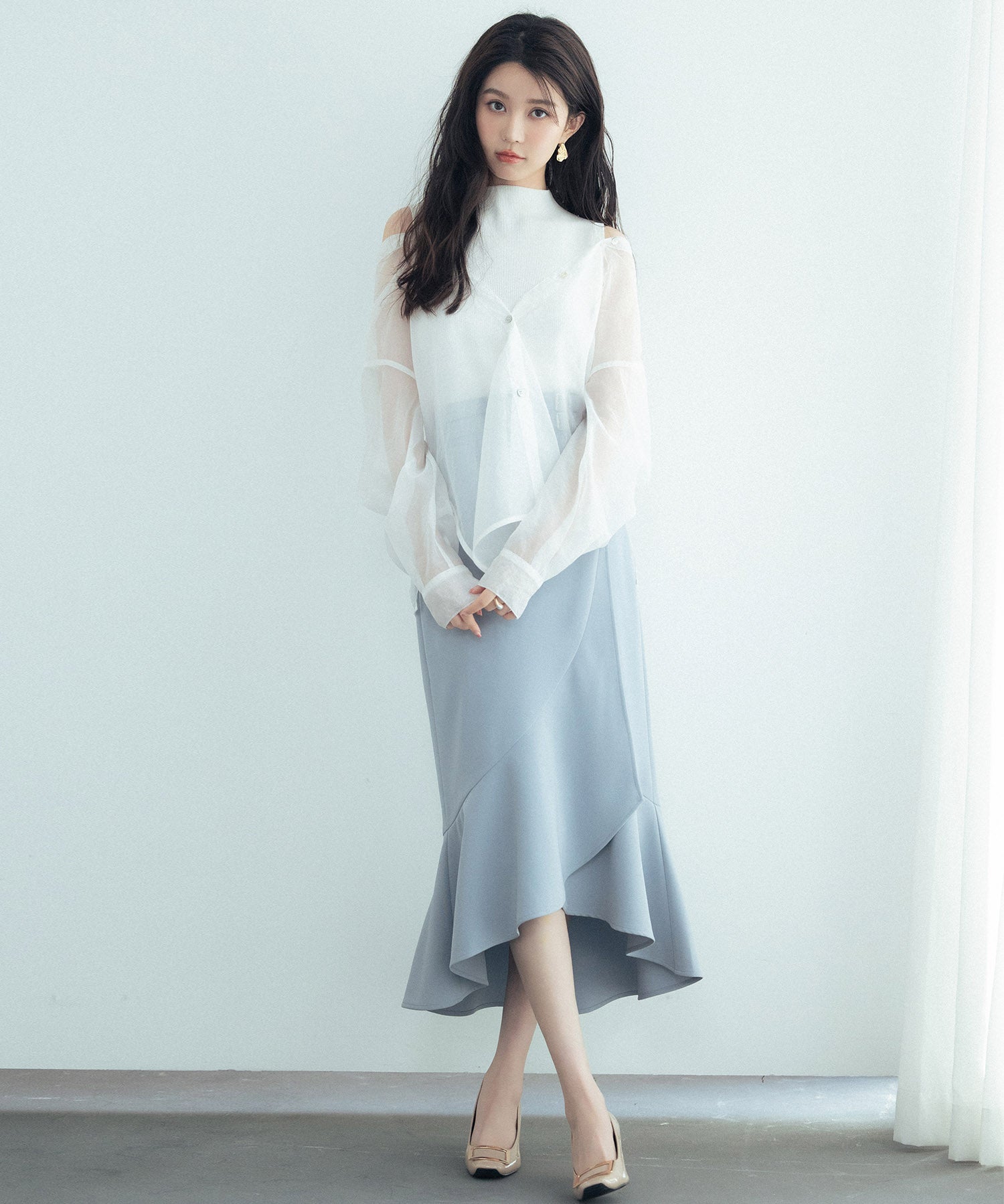 シアーシャツ×ノースリーブニット2点セットsdpxyf242605 ホワイト