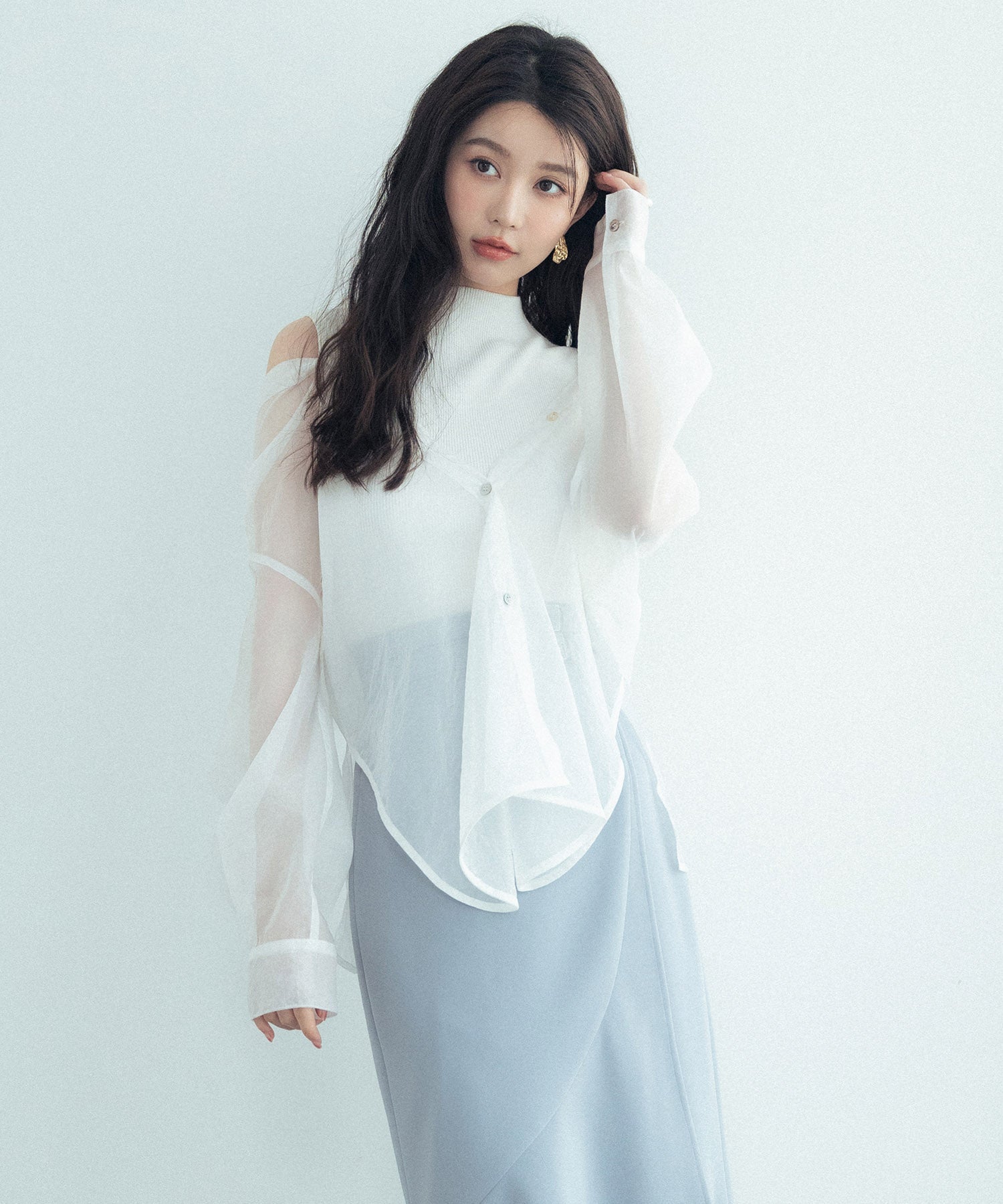 シアーシャツ×ノースリーブニット2点セットsdpxyf242605 ホワイト