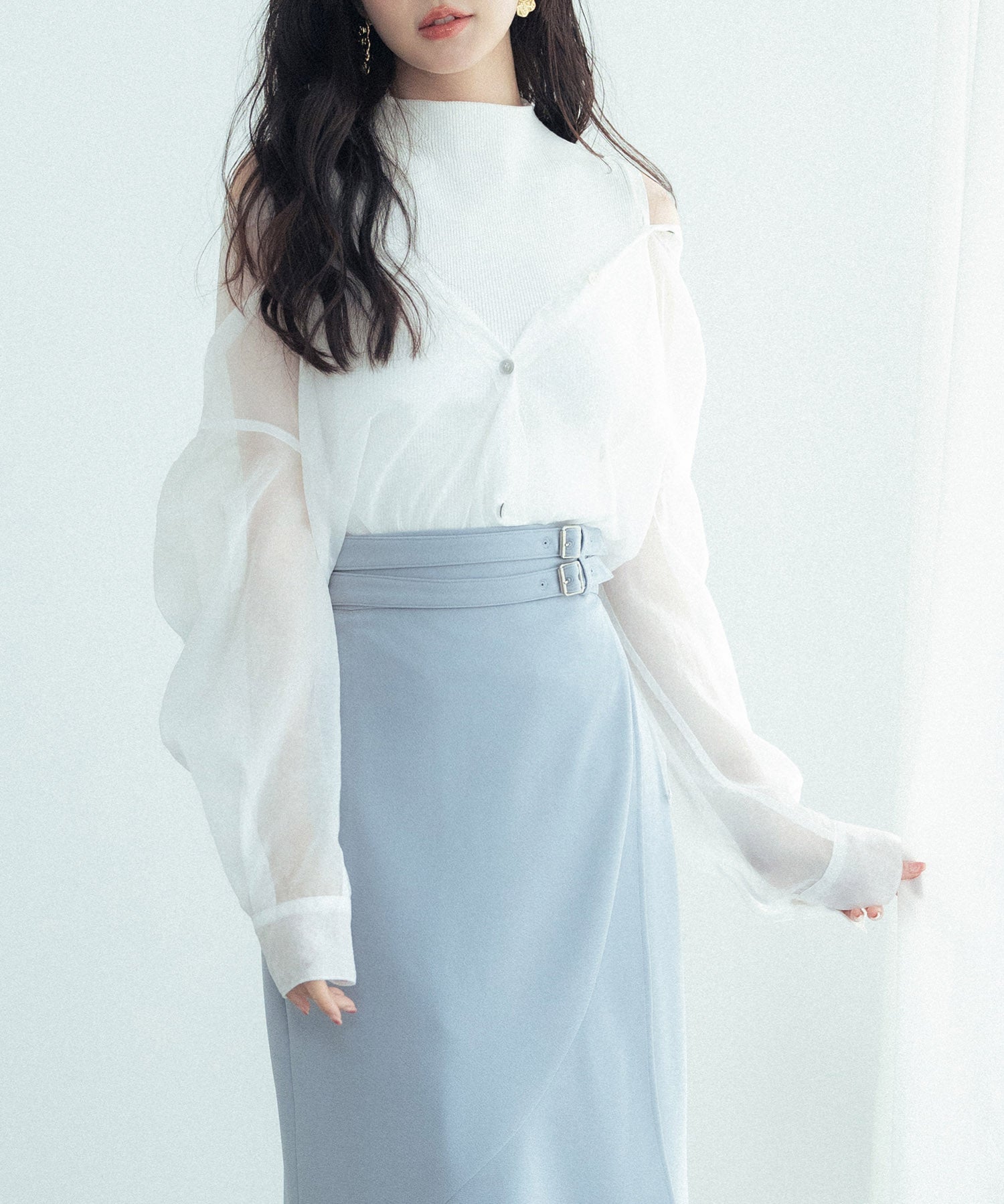 シアーシャツ×ノースリーブニット2点セットsdpxyf242605 ホワイト