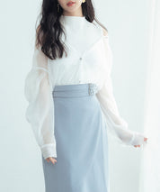 シアーシャツ×ノースリーブニット2点セットsdpxyf242605 ホワイト