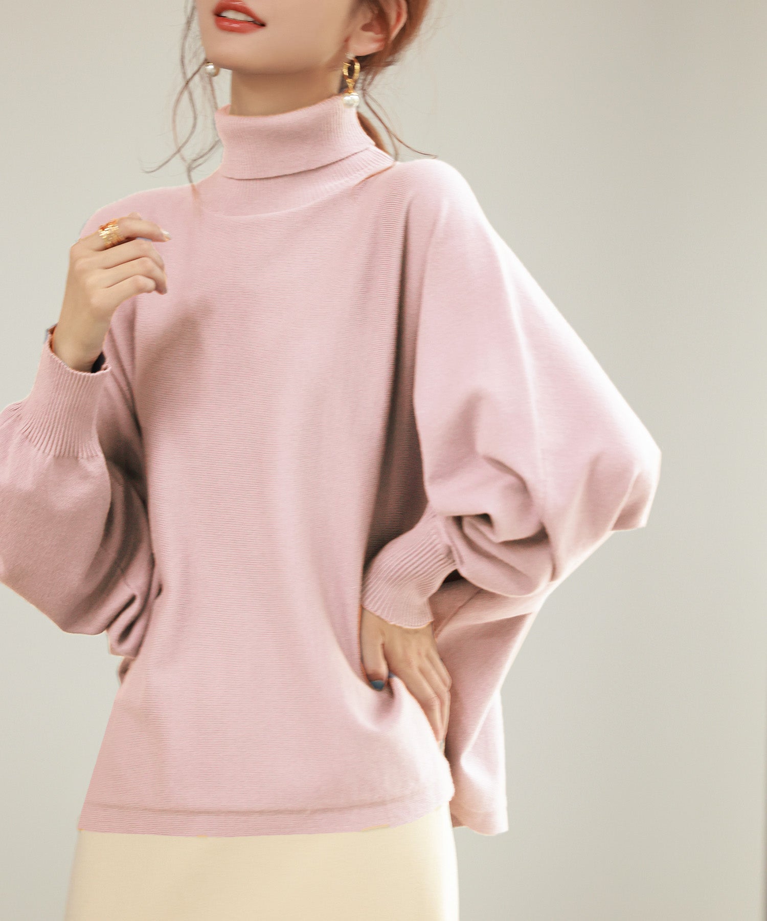 体型カバードルマンスリーブニットプルオーバーsdpxyf2708 ピンク