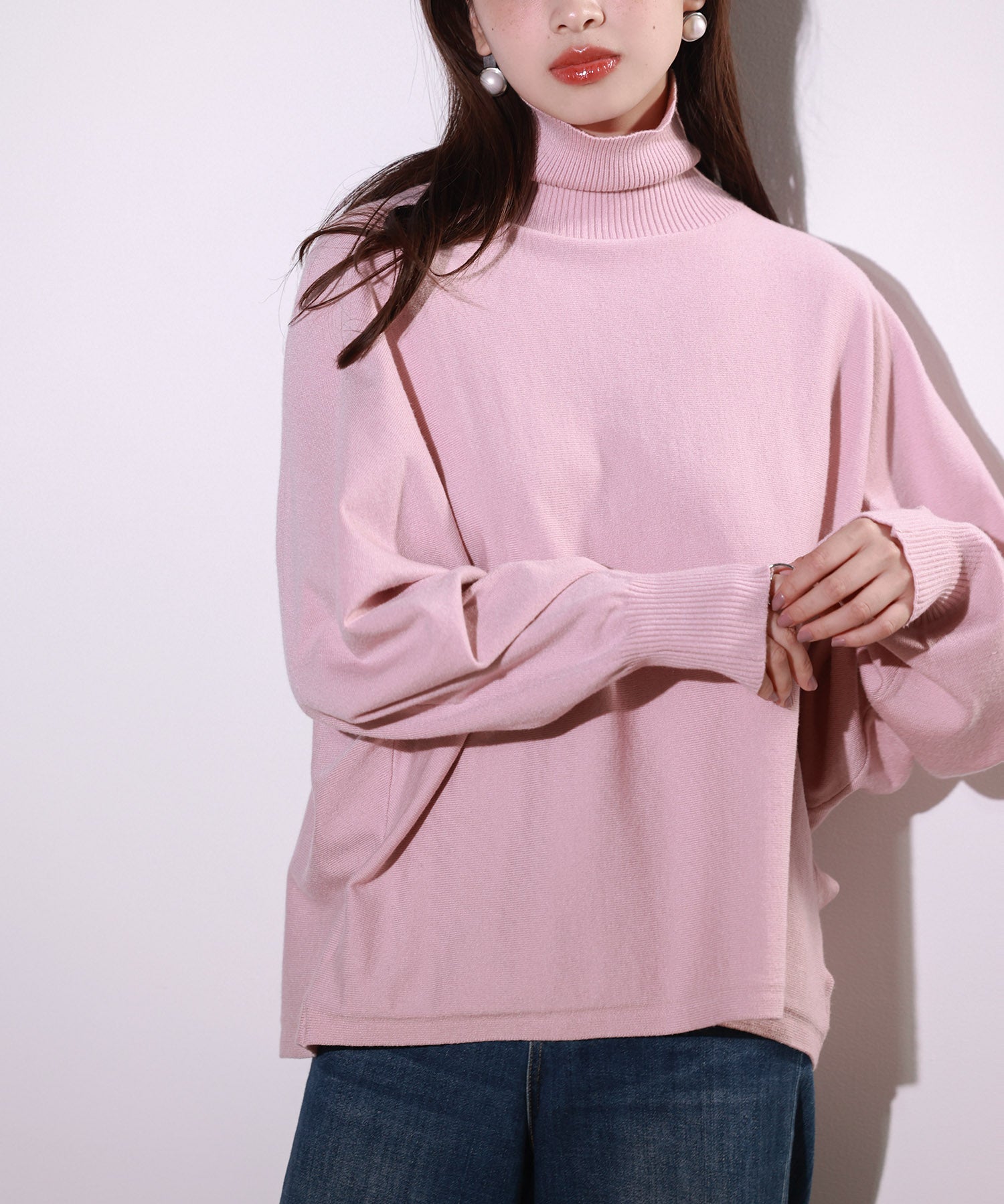 体型カバードルマンスリーブニットプルオーバーsdpxyf2708 ピンク