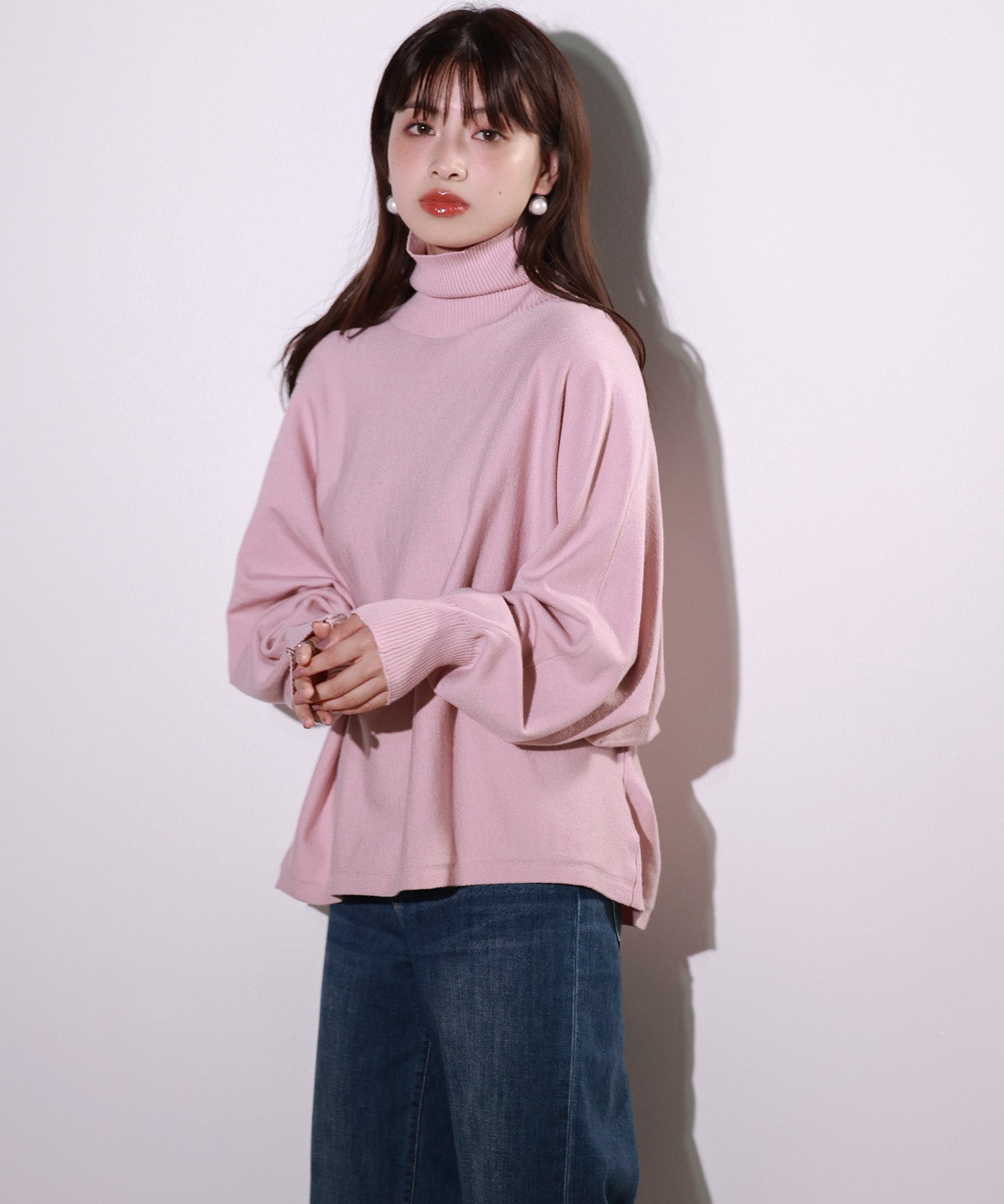 体型カバードルマンスリーブニットプルオーバーsdpxyf2708 ピンク