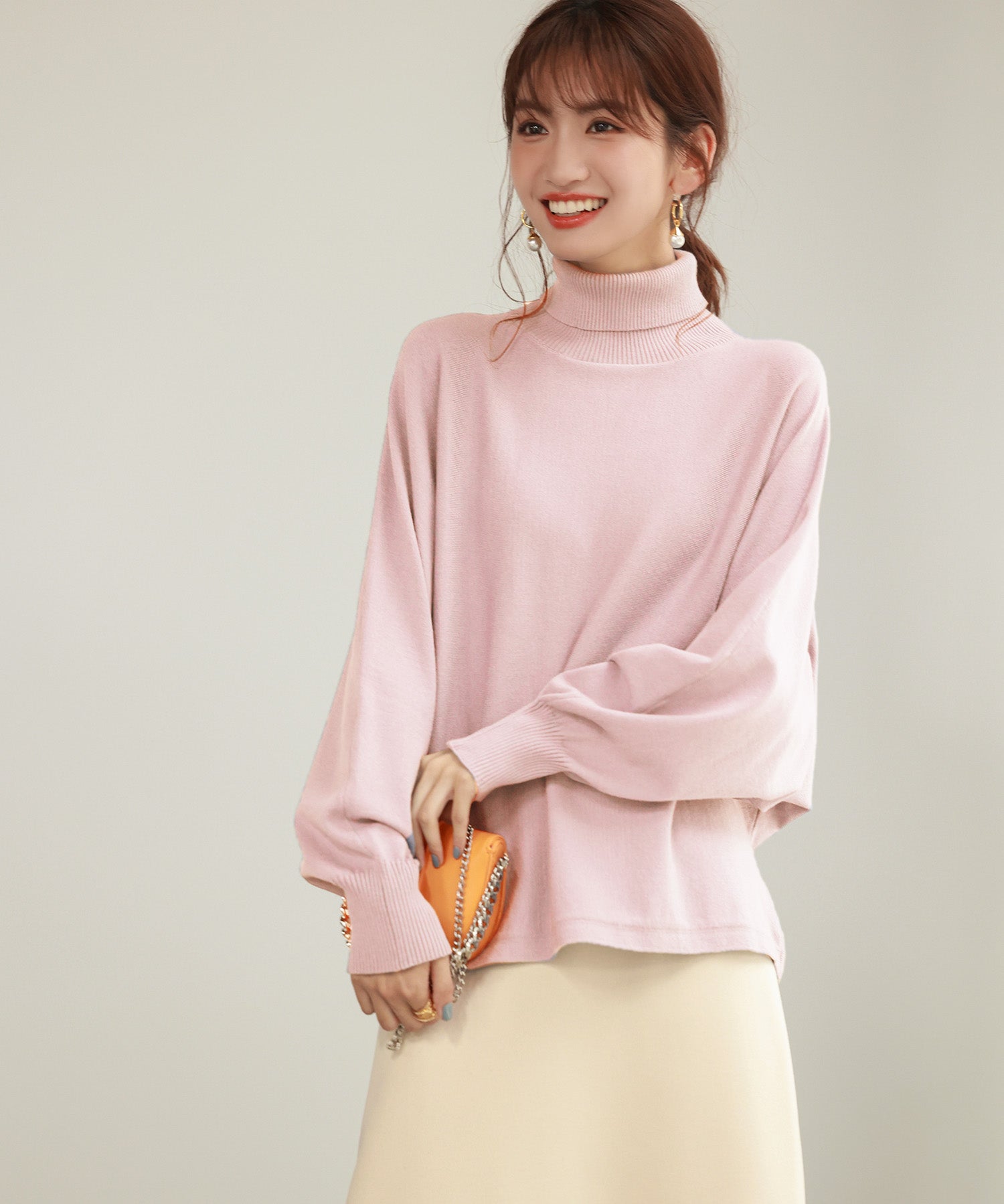 体型カバードルマンスリーブニットプルオーバーsdpxyf2708 ピンク