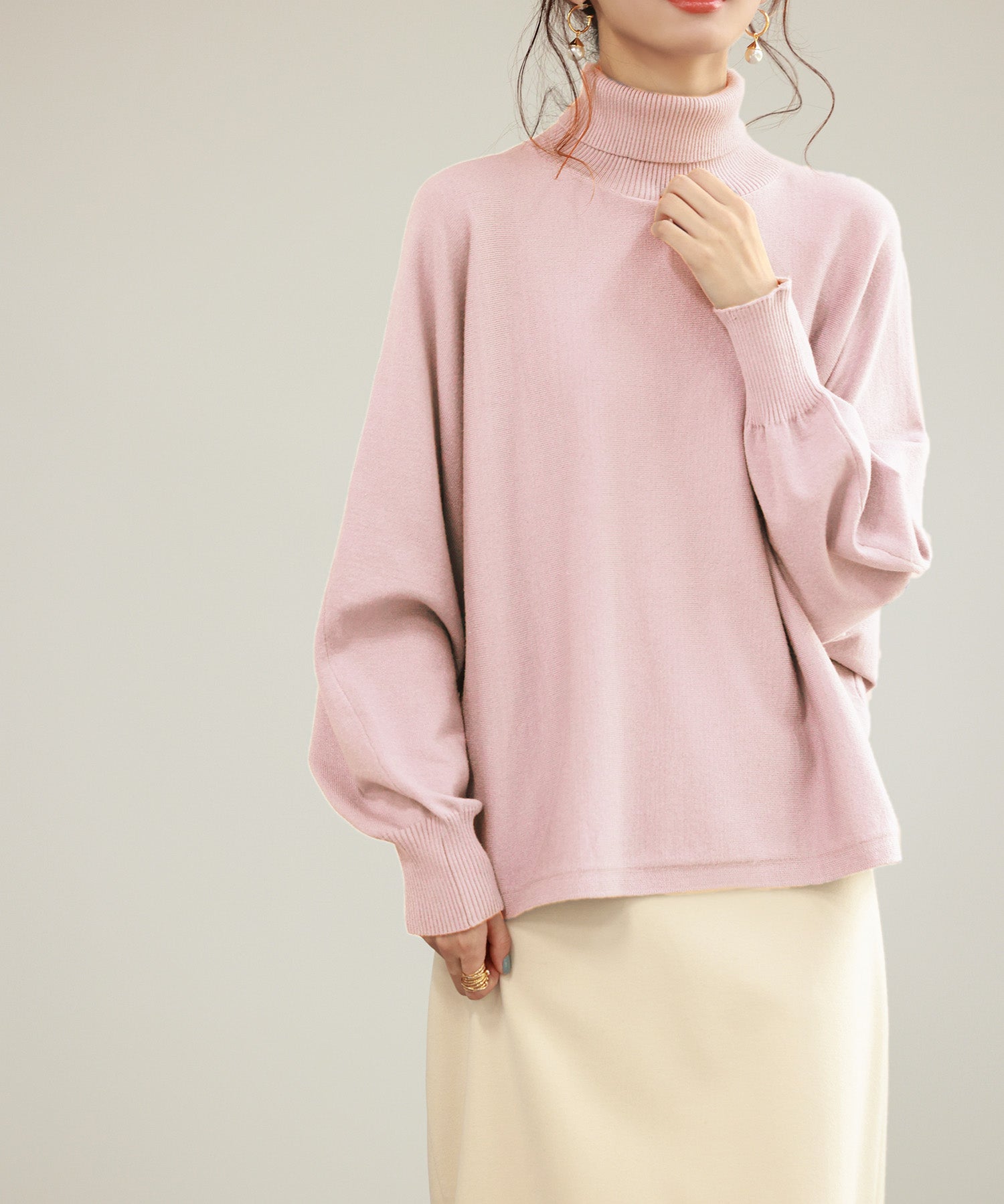 体型カバードルマンスリーブニットプルオーバーsdpxyf2708 ピンク