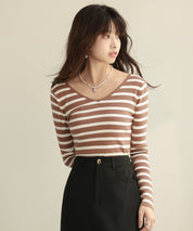 コンパクトVネックニットプルオーバーsdpxyf2743 ブラウン系その他