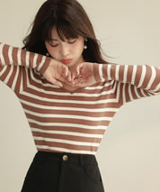 コンパクトVネックニットプルオーバーsdpxyf2743 ブラウン系その他