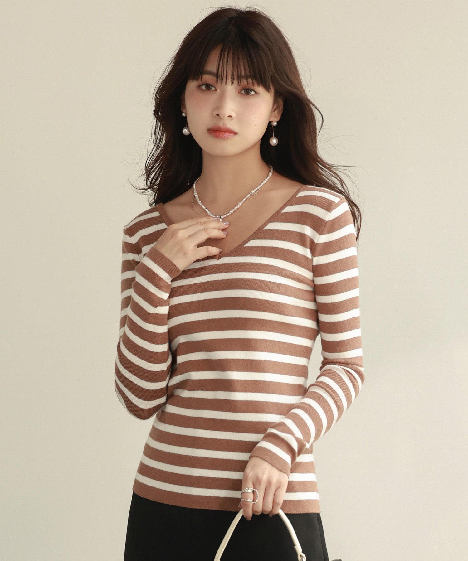 コンパクトVネックニットプルオーバーsdpxyf2743 ブラウン系その他