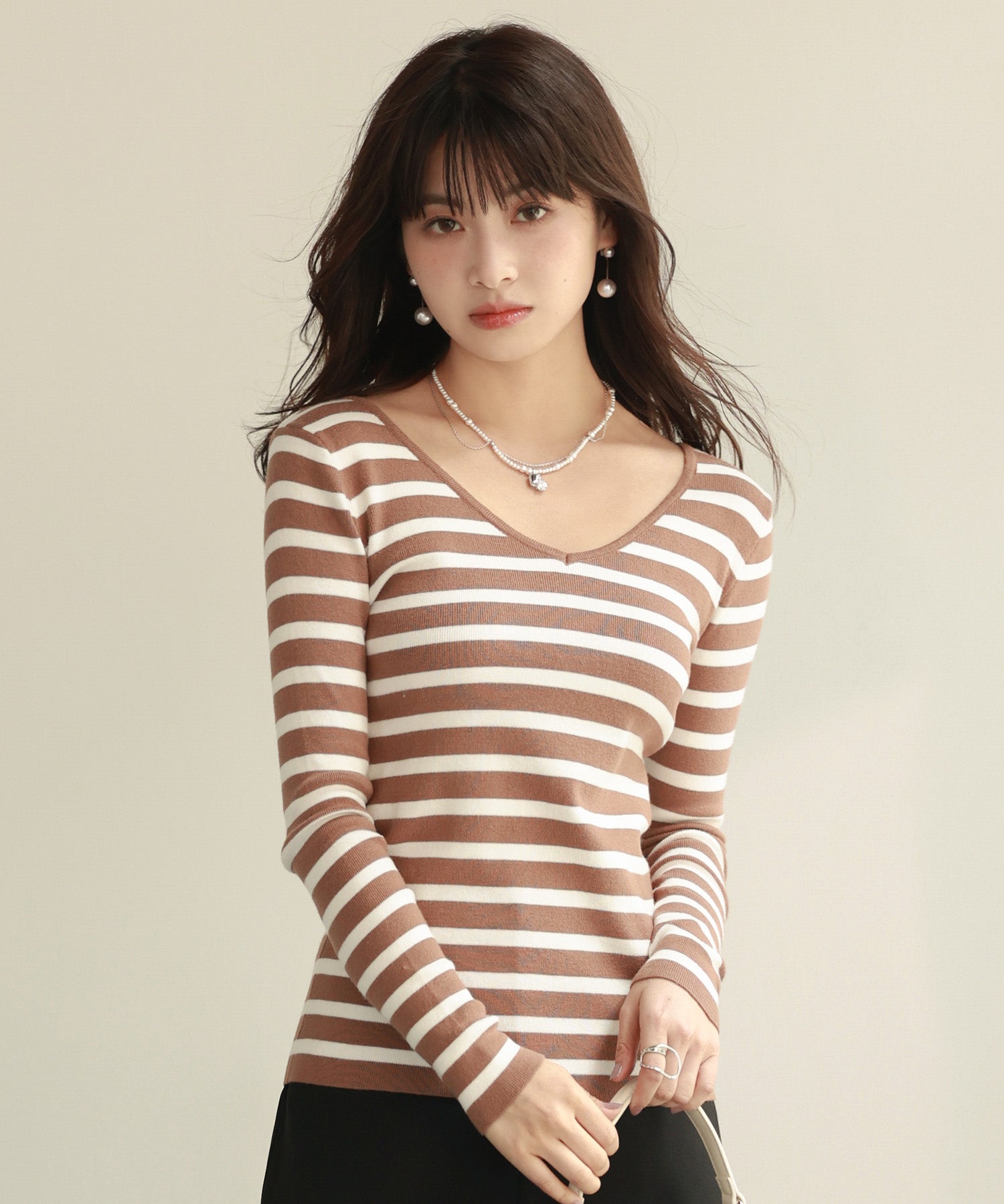 コンパクトVネックニットプルオーバーsdpxyf2743 ブラウン系その他