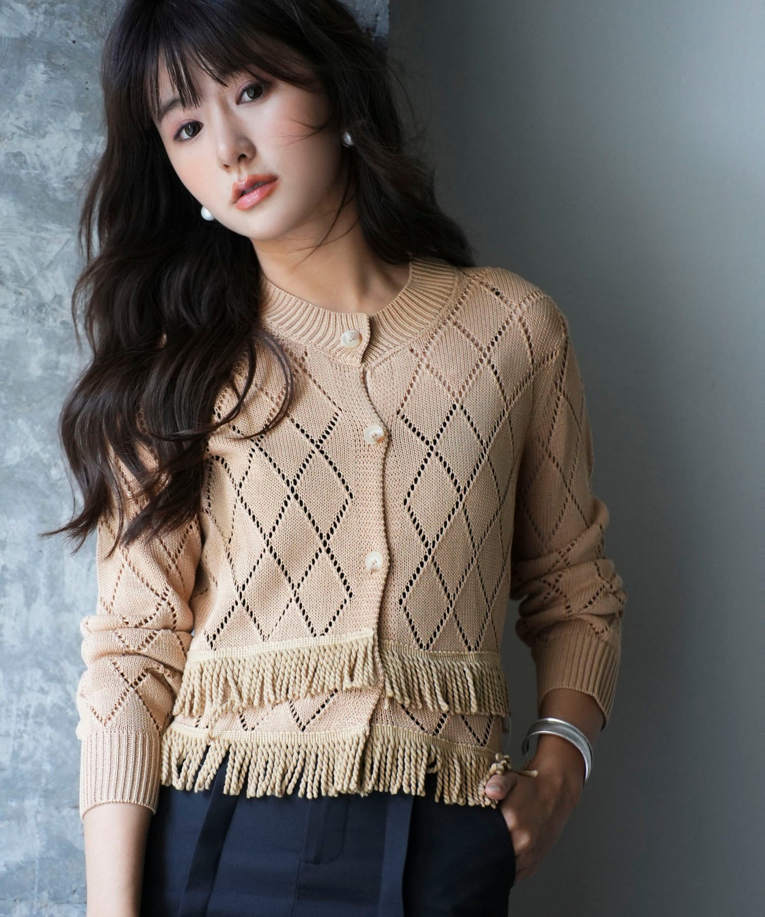 透かし編みフリンジニットカーディガンsdpxyf2817-103-14