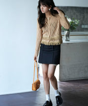 透かし編みフリンジニットカーディガンsdpxyf2817 ベージュ