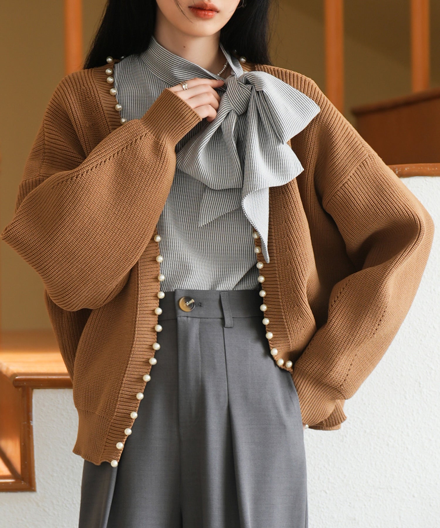 畦編みパールニットカーディガンsdpxyf2953-103-17