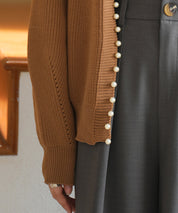 畦編みパールニットカーディガンsdpxyf2953 ブラウン