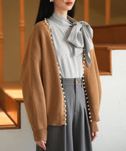 畦編みパールニットカーディガンsdpxyf2953 ブラウン