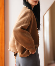 畦編みパールニットカーディガンsdpxyf2953 ブラウン