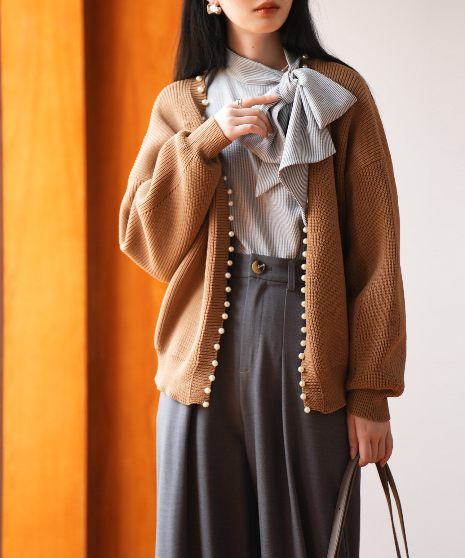 畦編みパールニットカーディガンsdpxyf2953 ブラウン