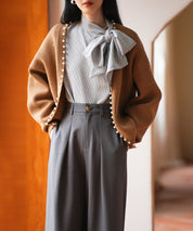 畦編みパールニットカーディガンsdpxyf2953 ブラウン