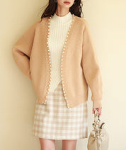 畦編みパールニットカーディガンsdpxyf2953 ライトブラウン