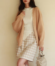 畦編みパールニットカーディガンsdpxyf2953 ライトブラウン