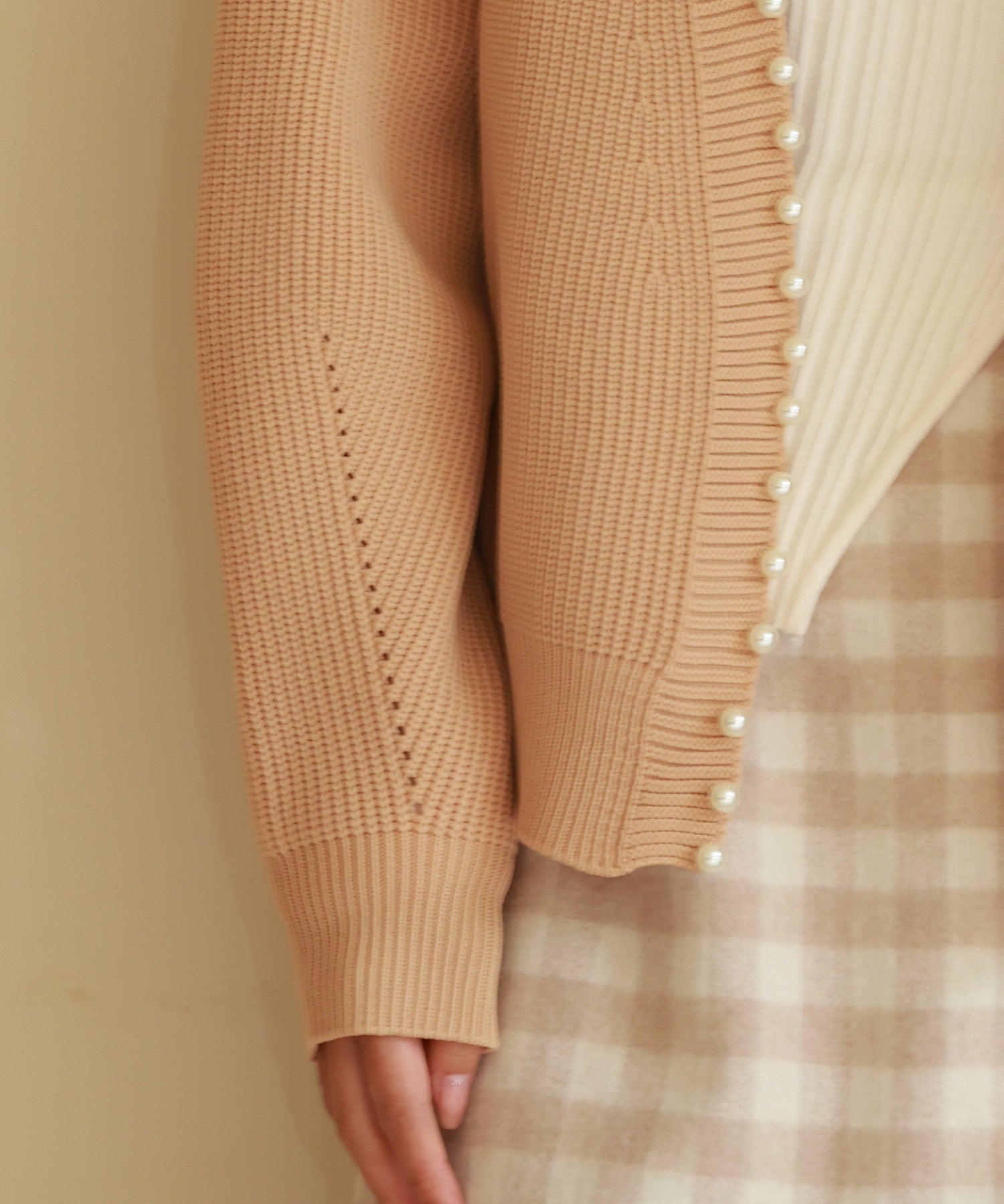 畦編みパールニットカーディガンsdpxyf2953 ライトブラウン