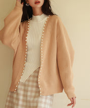 畦編みパールニットカーディガンsdpxyf2953 ライトブラウン