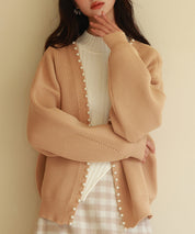 畦編みパールニットカーディガンsdpxyf2953 ライトブラウン