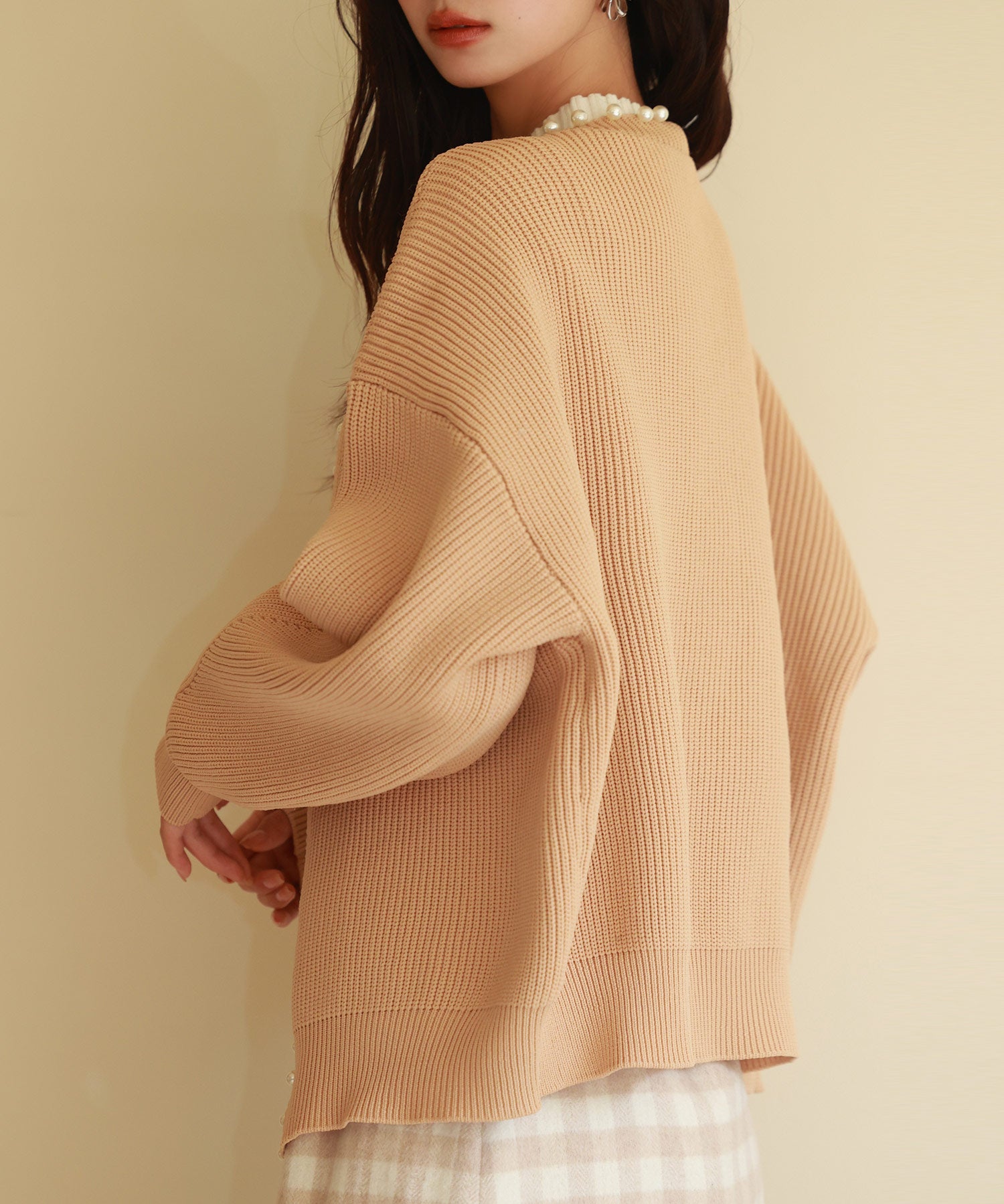 畦編みパールニットカーディガンsdpxyf2953 ライトブラウン