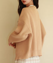 畦編みパールニットカーディガンsdpxyf2953 ライトブラウン